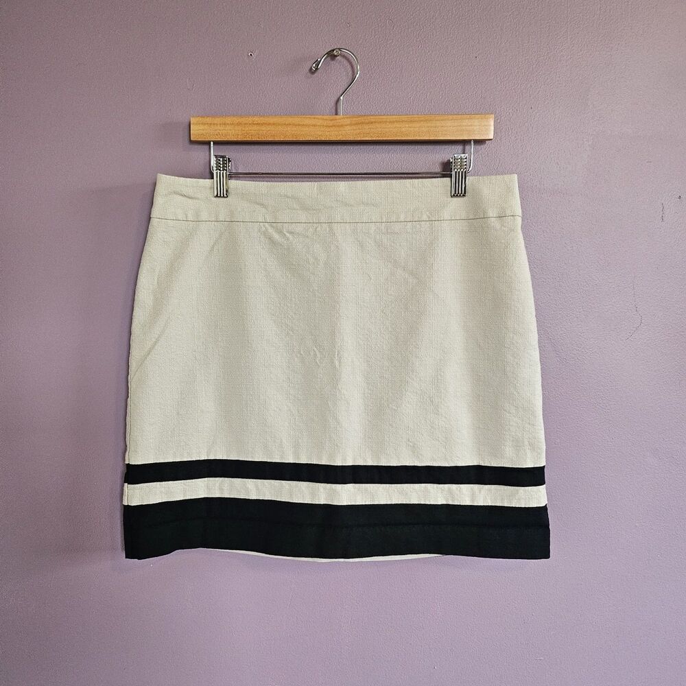 Ann Taylor LOFT Beige & Black Woven Cotton Striped Minimalist Mini Skirt